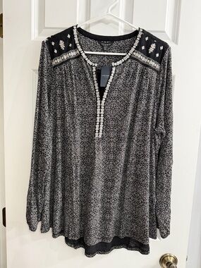 Lucky Brand Black & Gray Embellished Long-Sleeve Tunic NWT